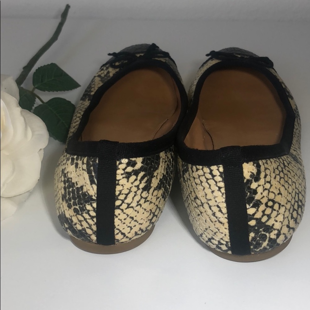 J. Crew Leather Python Print Ballet Flat Black Si… - image 6